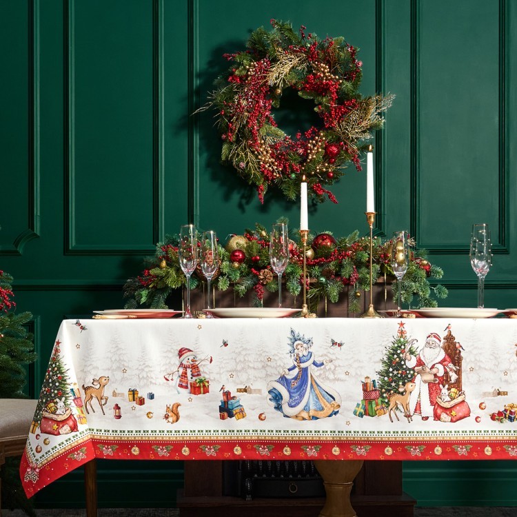 Скатерть "с новым годом" 160х220см ,красный, 100% хлопок,твил пропитка Lefard (850-763-21)