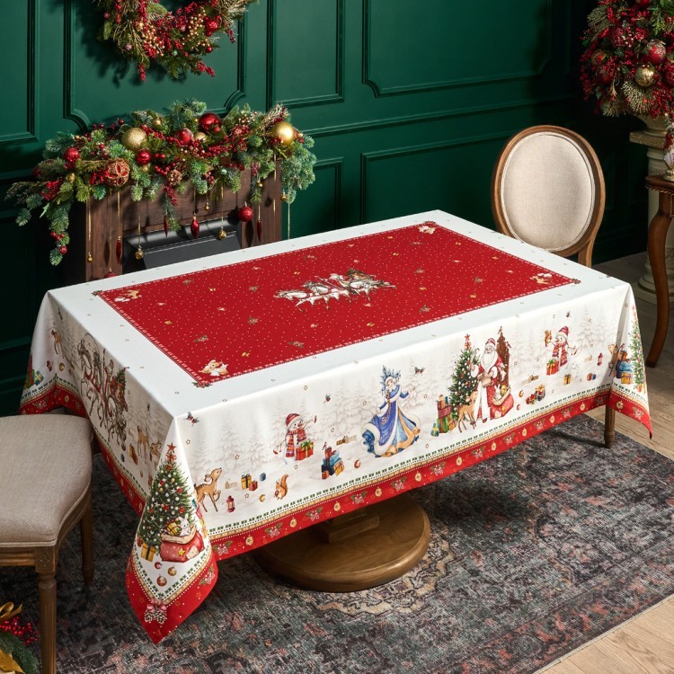 Скатерть "с новым годом" 160х220см ,красный, 100% хлопок,твил пропитка Lefard (850-763-21)