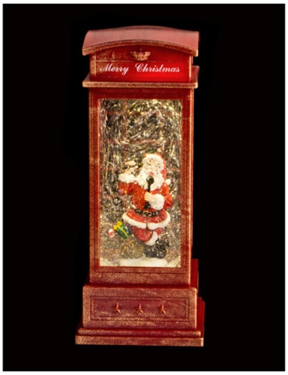 Телефонная будка с дедом морозом с подсветкой цвет: красный 10*10 см высота=25 см (кор=6 шт.) работа Lefard (865-395)