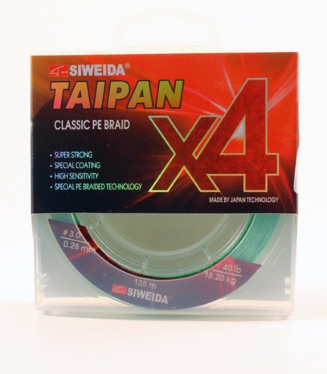 Леска плетеная Siweida Taipan Classic PE Braid X4 135м 0,28мм (18,20кг) светло-зеленая (62292)