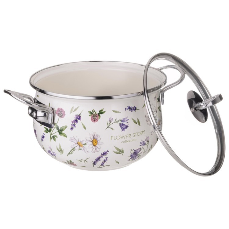 Кастрюля agness эмалированная со стеклянной крышкой серия "flower story", 2,8 л диа. 20см Agness (943-097)