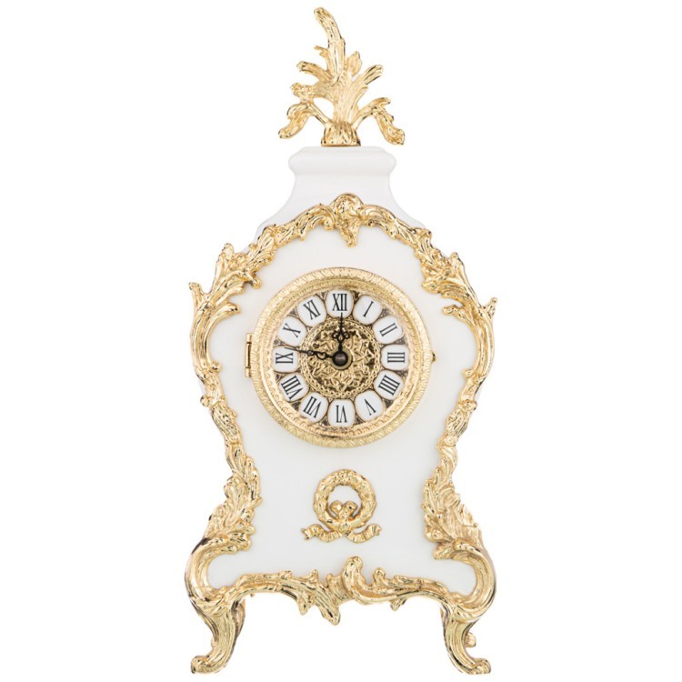 Набор часы настольные (кварцевые) + 2 подсвечника высота 38/42 см диаметр циферблата 9 см Olympus Brass (292-031)