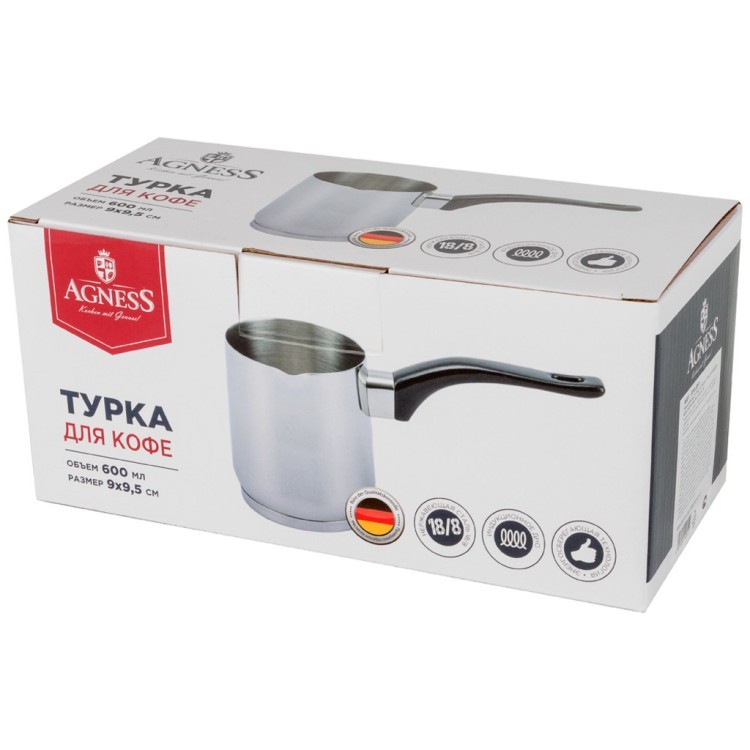 Турка agness "midnight" с индукционным дном, нерж. сталь, 600 мл, 9х9.5 см Agness (914-051) Турка agness "midnight" с индукционным дном, нерж. сталь, 600 мл, 9х9.5 см Agness (914-051)