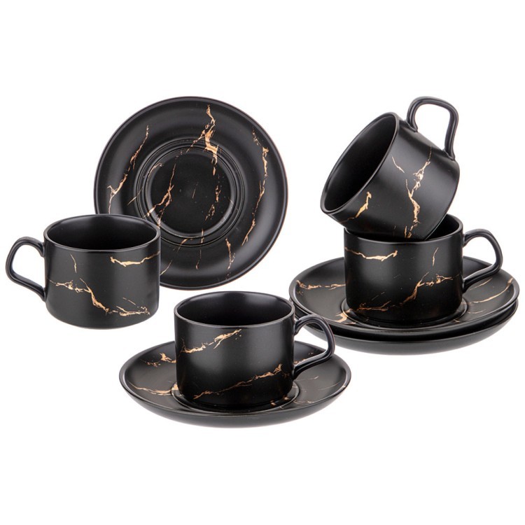 Чайный набор на 4 персоны коллекция "золотой мрамор" объем чашки 250 мл цвет:black Lefard (412-206)
