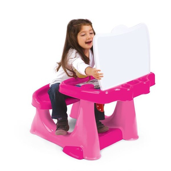 Парта со скамейкой и открывающейся столешницей, розовая (DL_7060)