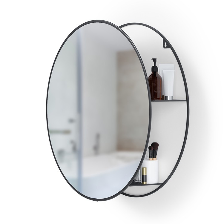 Зеркало с полками cirko, D50 см, черное (66167)