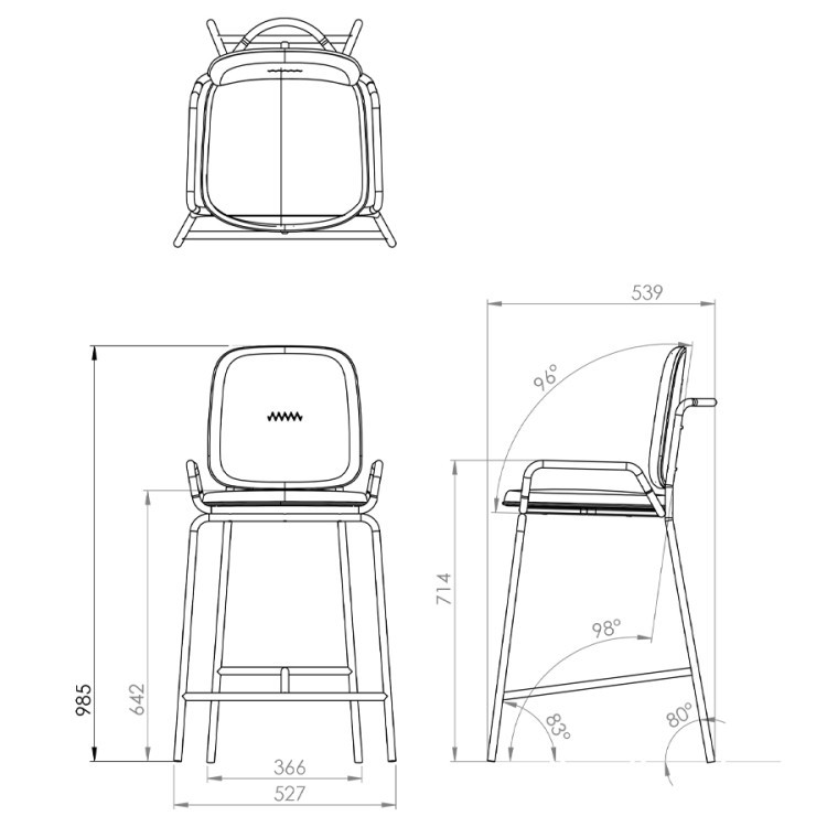 Стул полубарный ror, 2 frame, велюр, черный/серый (75301)