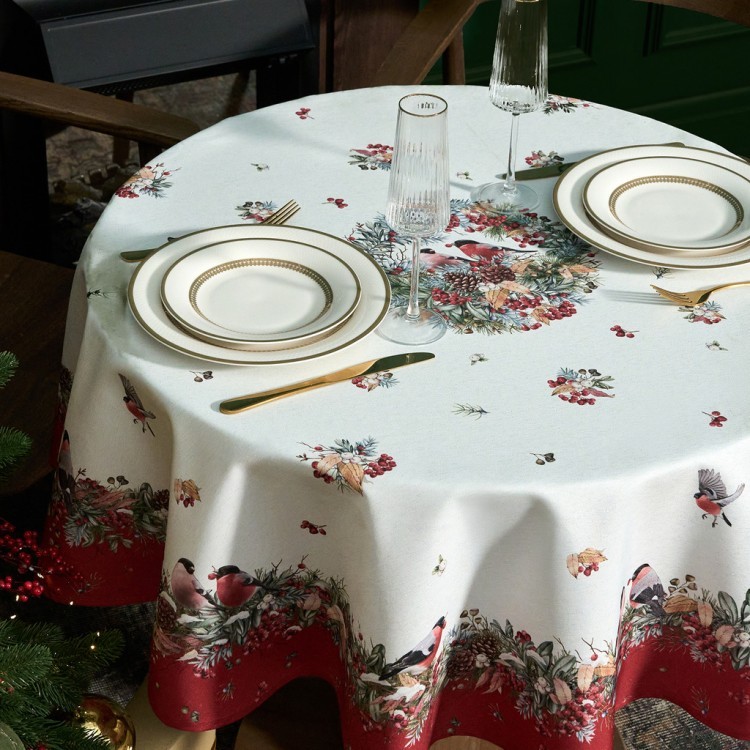 Скатерть d145 cm круглая, "морозко.снегири" цвет: красный, полиэстер 100% Lefard (986-006-24)