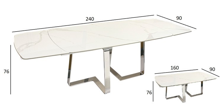 Стол обеденный раскл.керам.белый/хром 240(160)*90*76см (TT-00012326) Стол обеденный раскл.керам.белый/хром 240(160)*90*76см (TT-00012326)