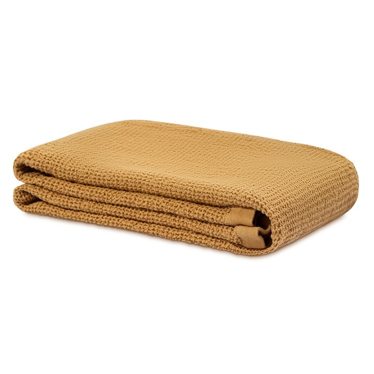 Полотенце банное из умягченной вафли цвета охры из коллекции essential, 70x140 см (79177)