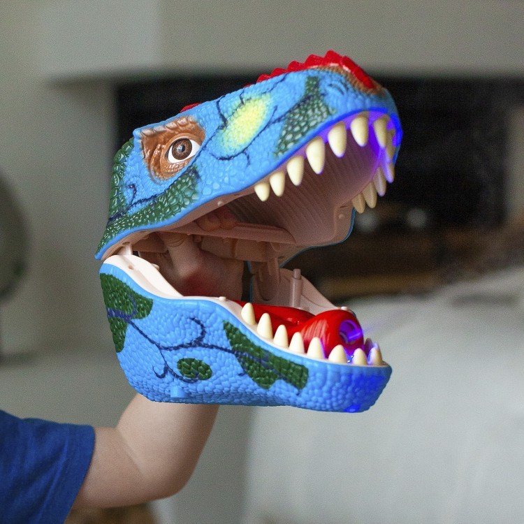 Тираннозавр (Тирекс) серии "Мир динозавров" - Игрушка на руку, парогенератор, синий (MM219-367)