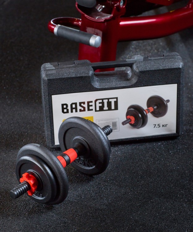 БЕЗ УПАКОВКИ Гантель разборная в чемодане BASEFIT DB-705 чугун/пластик, 7,5 кг, 1 шт (2117738)