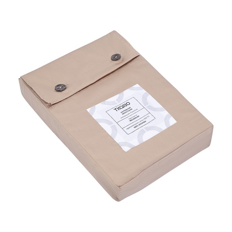 Простыня на резинке из премиального сатина бежевого цвета из коллекции essential,  180х200х30 см (79841)