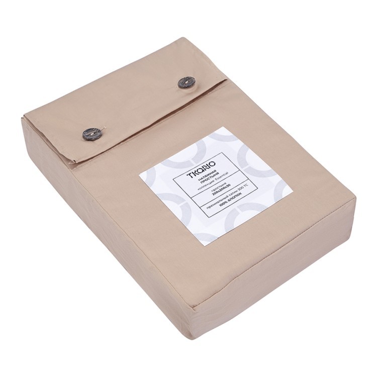 Простыня на резинке из премиального сатина бежевого цвета из коллекции essential, 200х200х30 см (79842)