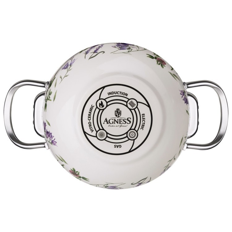 Кастрюля agness эмалированная со стеклянной крышкой серия "flower story", 2,0 л диа. 18см Agness (943-096)