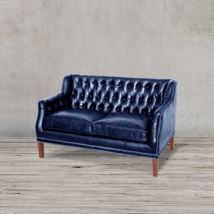 Диван 8829-2D/blueB#72, обивка кожа, ножки дерево, ROOMERS FURNITURE