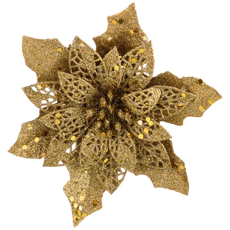 Цветок декоративный с прищепкой  "пуансеттия" цвет: золото с блестками 11 см без упаковки (кор=320 ш Lefard (161-191)