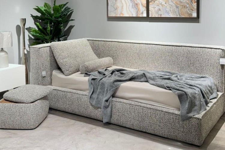 Кровать детская угловая Руна(Runa)-80 с мех шенилл серая Seppia-Ser 114*215*80см (TT-00016135)