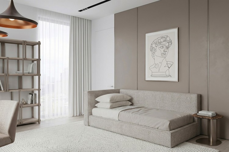 Кровать детская угловая Руна(Runa)-80 с мех шенилл серая Seppia-Ser 114*215*80см (TT-00016135)