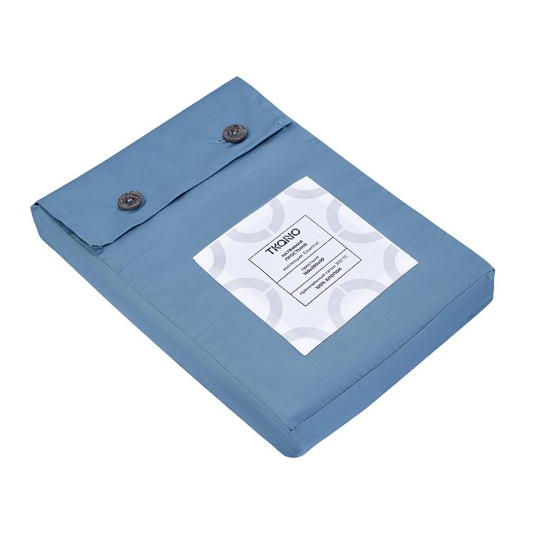 Простыня на резинке из премиального сатина джинсово-синего цвета из коллекции essential,  160х200х30 (79843)