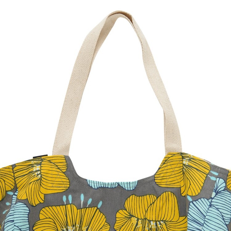Пляжная сумка из хлопка серого цвета с принтом Цветы из коллекции prairie (69839)