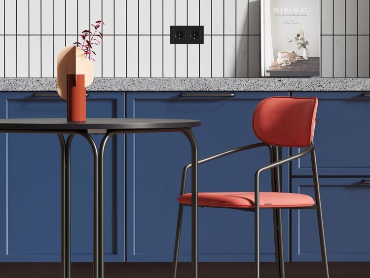 Стул ror, round, велюр, черный/темно-красный (74439)