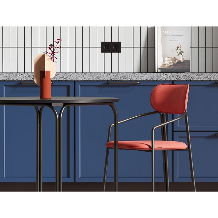 Стул ror, round, велюр, черный/темно-красный (74439)