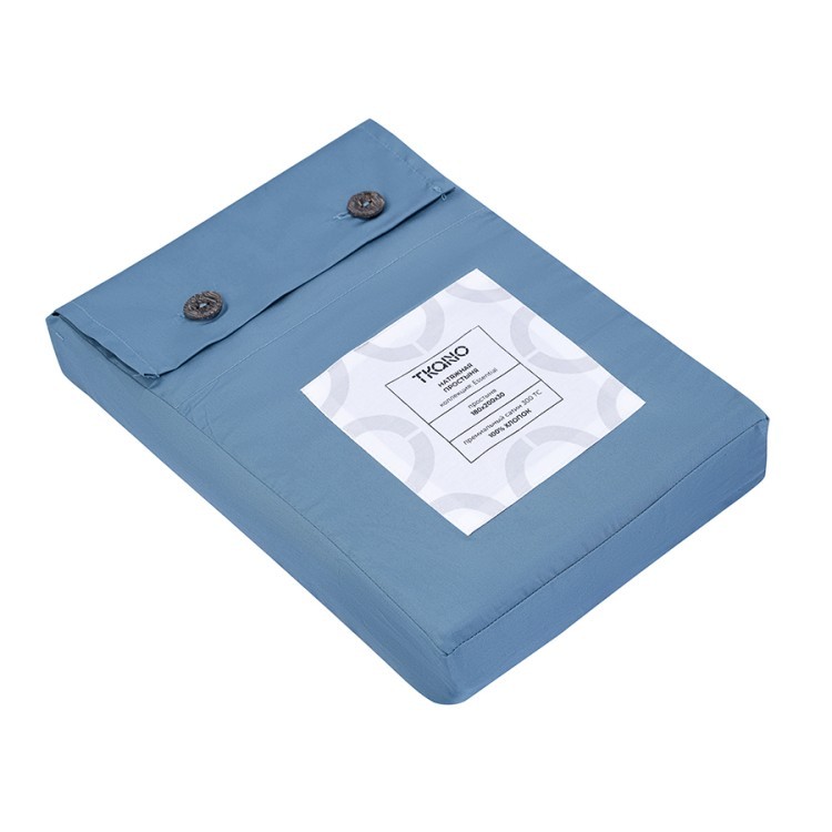 Простыня на резинке из премиального сатина джинсово-синего цвета из коллекции essential,  180х200х30 (79844)