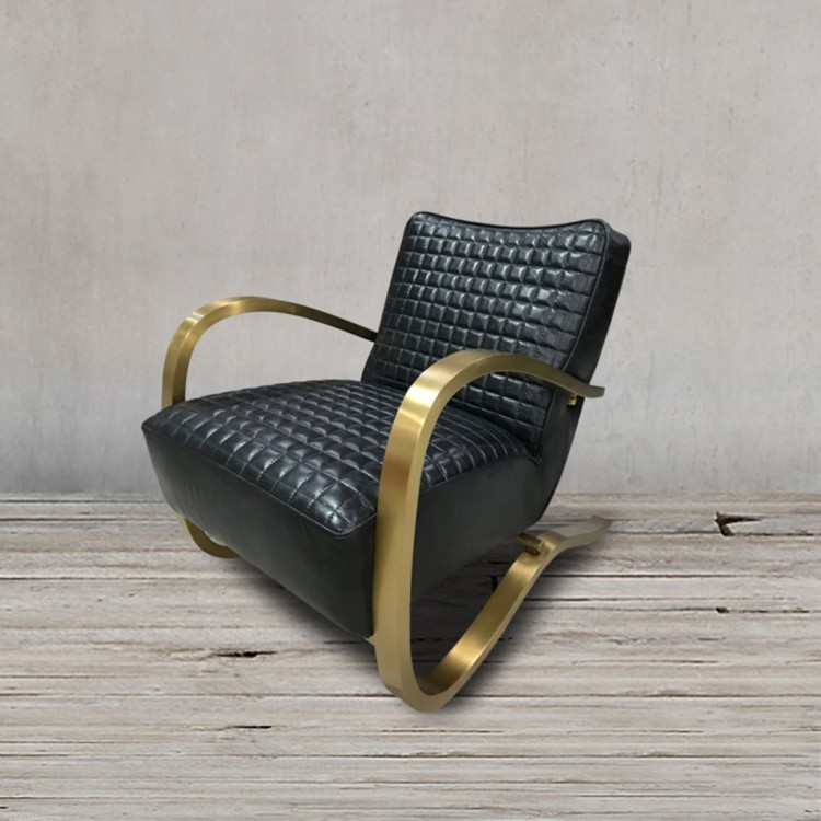 Кресло C0236-1D/B76# belon black, Нержавеющая сталь, натуральная кожа, black/gold, ROOMERS FURNITURE