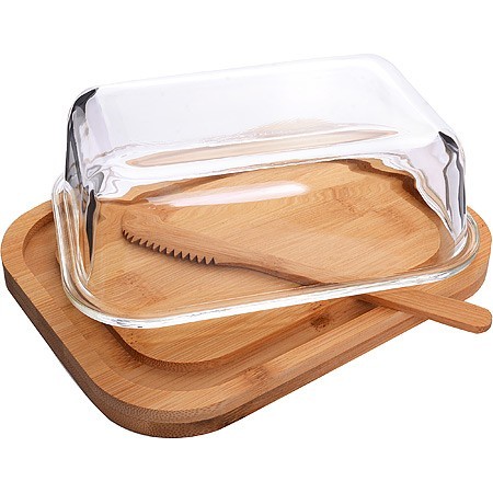 Масленка стекло-бамбук с ножом МВ (30669)