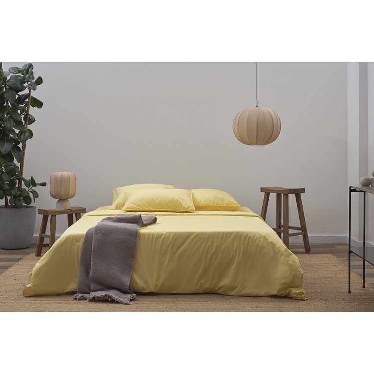 Комплект постельного белья из стираного перкаля светло-желтого цвета из коллекции essential, 150х200 см (77731)