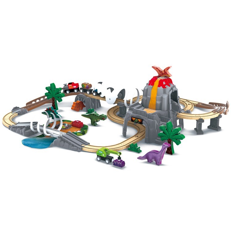Деревянная железная дорога для детей  "Парк динозавров", 58 деталей. (E3795_HP)