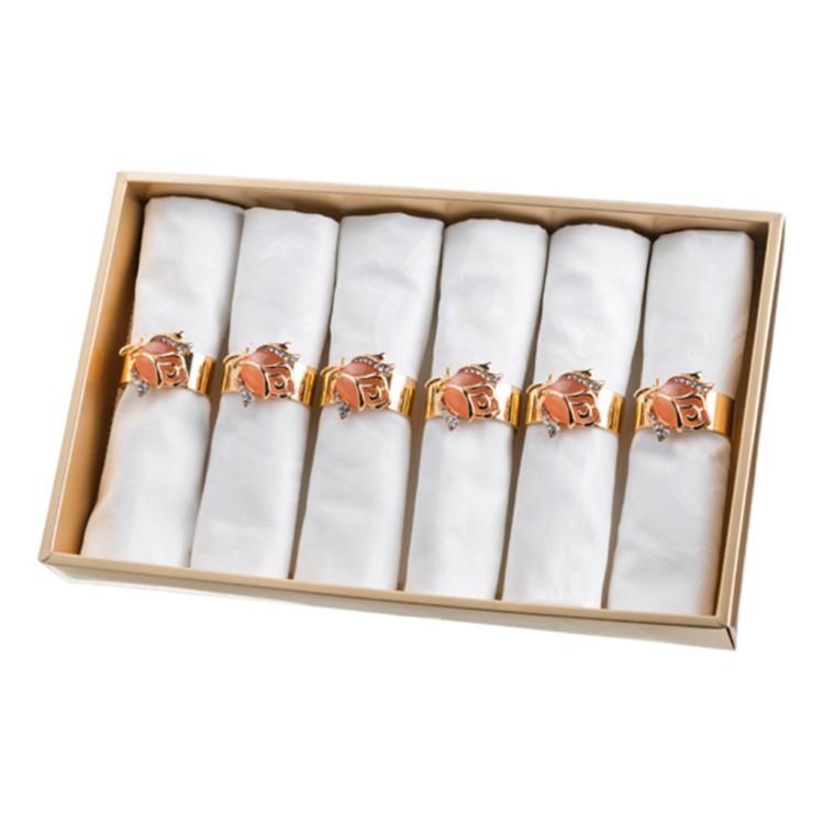 Комплект салфеток 40*40 из 6шт "бутон роз медовый", дамаст белый (703-025-12) 