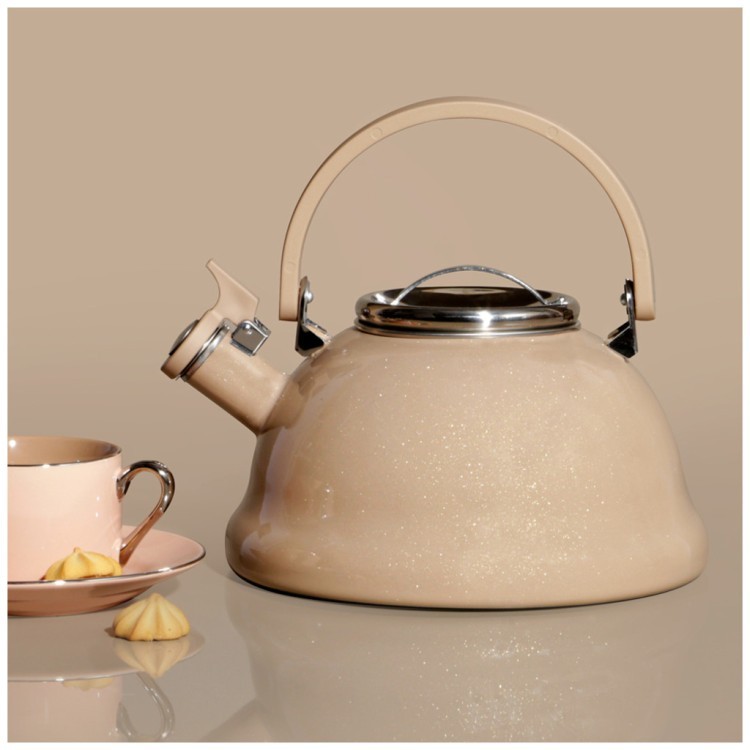 Чайник эмалированный со свистоком с эффектом металлик серия "deluxe" цв:кофейный 2,5 л. 21х23 см Agness (901-088)