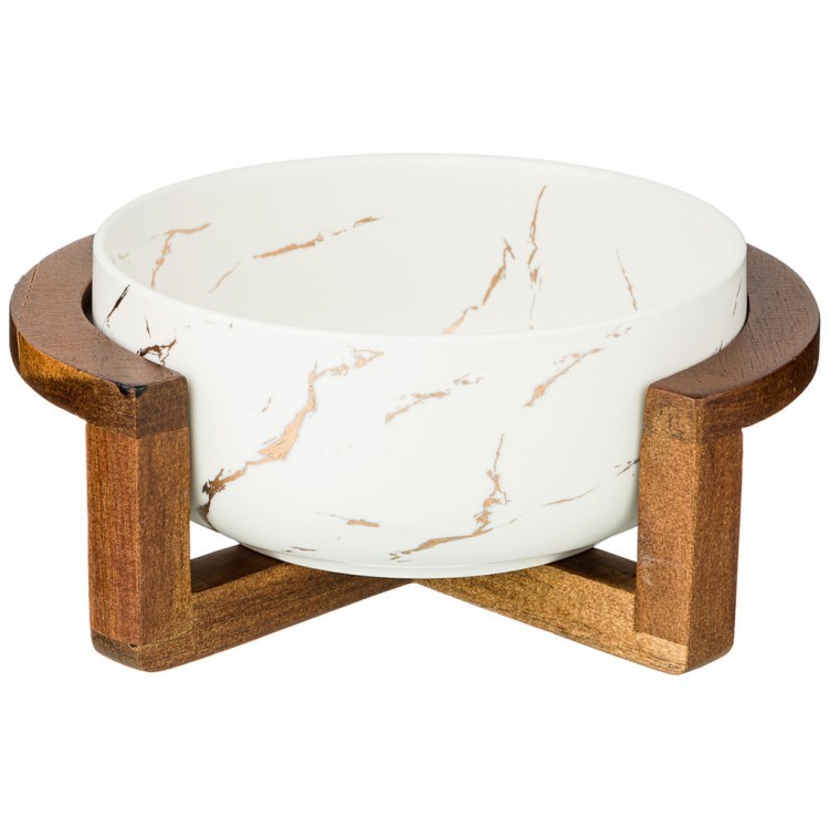 Салатник на деревянной подставке коллекция "золотой мрамор" цвет: white 23*19,*10 см Lefard (412-143)