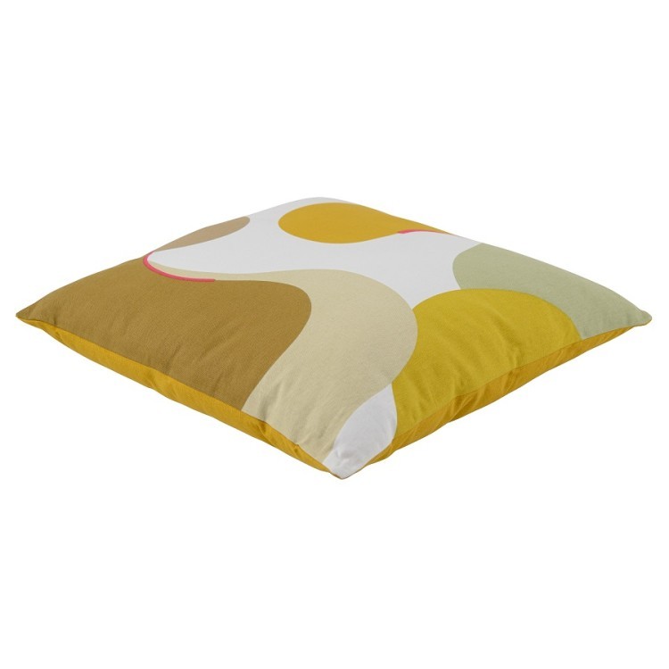 Подушка декоративная из хлопка горчичного цвета с авторским принтом из коллекции freak fruit, 45х45 см (69747)