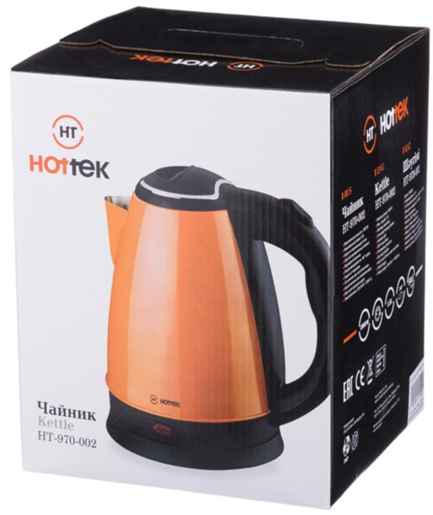 Чайник электрический из нерж.стали hottek ht-970-002 1,8л, 1800 вт оранжевый (кор=12шт.) HOTTEK (970-002)