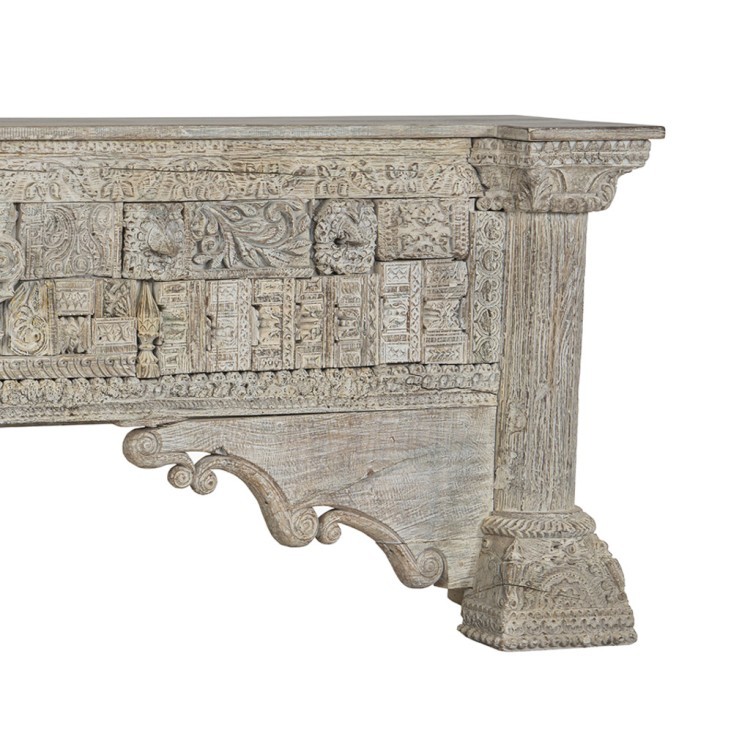 Консоль XIX век, Индия PA14615-W, Тиковое дерево, bleached white, ROOMERS ANTIQUE