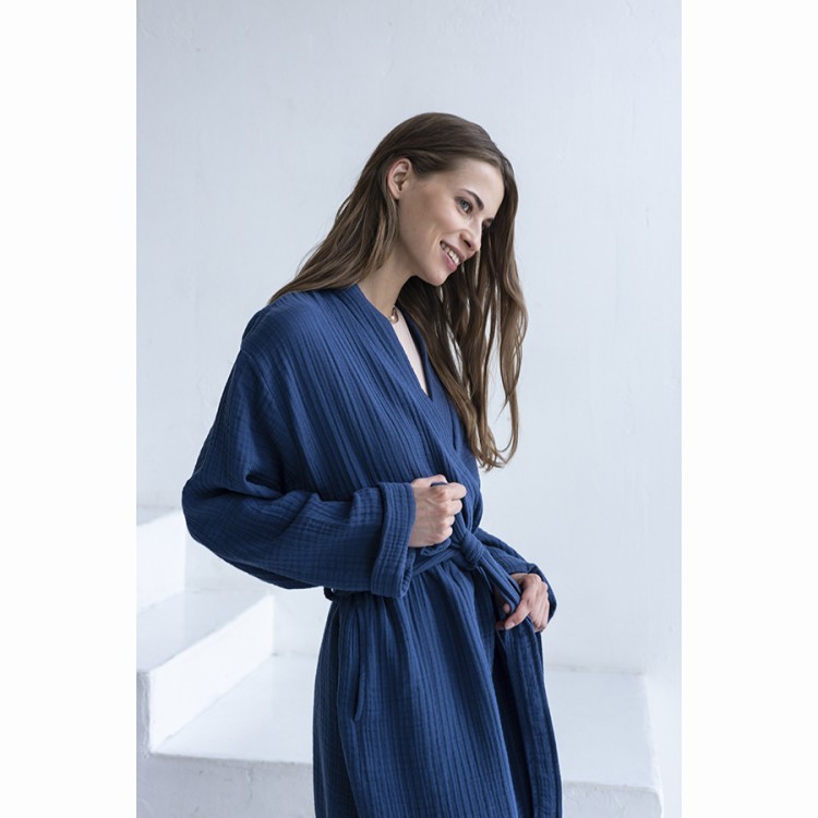 Халат из многослойного муслина темно-синего цвета из коллекции essential, размер m (75395)