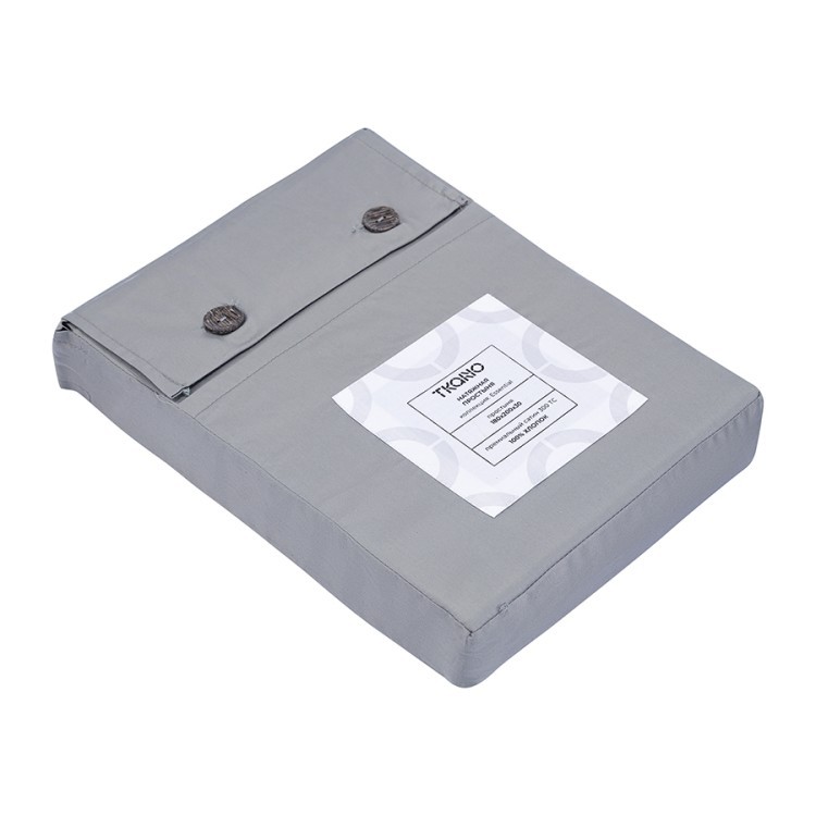 Простыня на резинке из премиального сатина светло-серого цвета из коллекции essential,  180х200х30 с (79850)