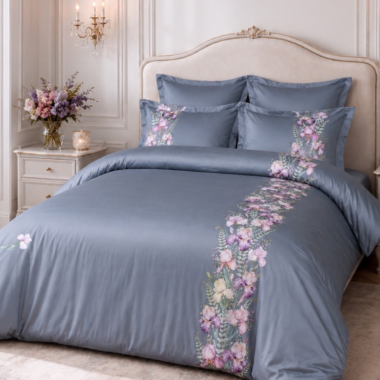 Кпб 1,5 спальный "irises" серый, сатин, хлопок 100%, под.150х210-1шт,пр.180х220-1шт,нав.50х70-2шт Lefard (989-003-14)