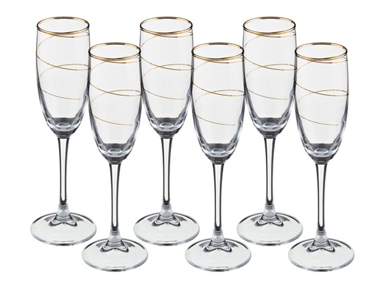 Набор бокалов д/шампанского из 6-х шт с золотой каймой+змейка (802-510732) 