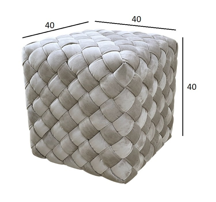 Пуф плетеный велюр серо-бежевый 40*40*40см (TT-00008840)