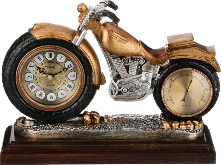 Часы настольные кварцевые с термометром "мотоцикл" 29,5*10*22 см. диаметр циферблата=8 см. Lefard (204-151)