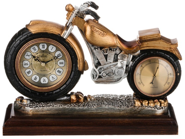 Часы настольные кварцевые с термометром "мотоцикл" 29,5*10*22 см. диаметр циферблата=8 см. Lefard (204-151)