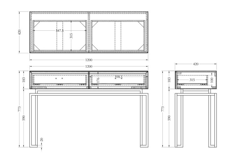 Консоль 2 ящика белая/золото 120*42*77см (TT-00004100)
