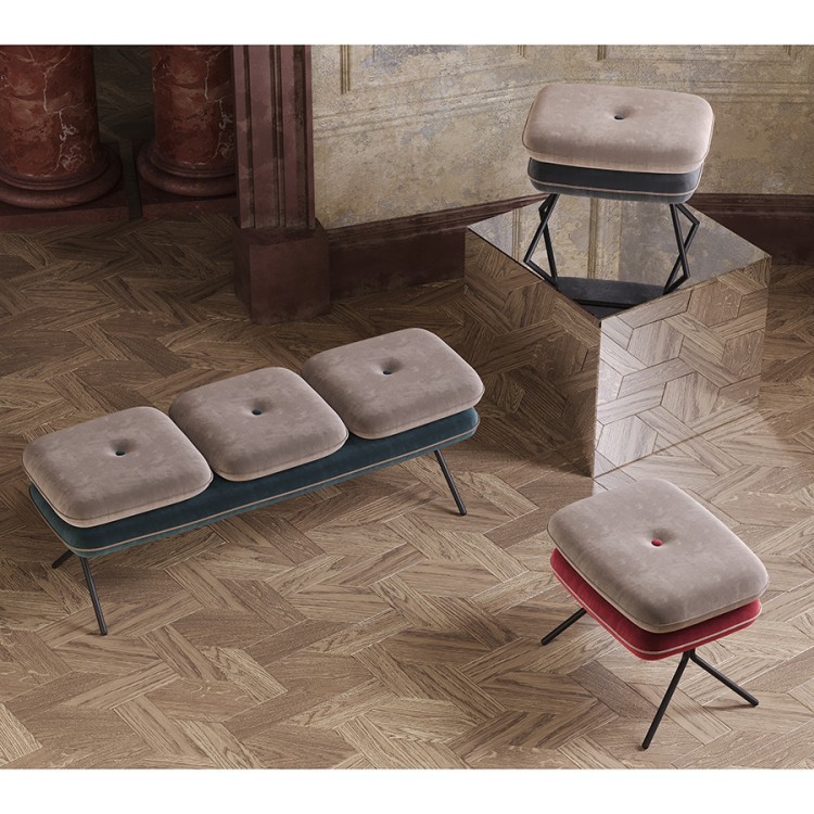 Пуф pea, велюр, бежевый/темно-серый (76129)