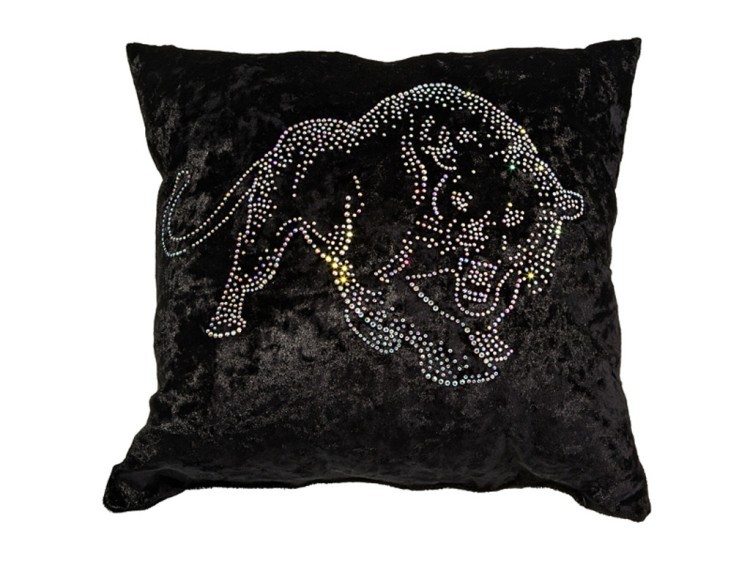 Декоративная подушка 35*35 "пантера" стразы, бархат, х/ф, черный (703-377-1) 