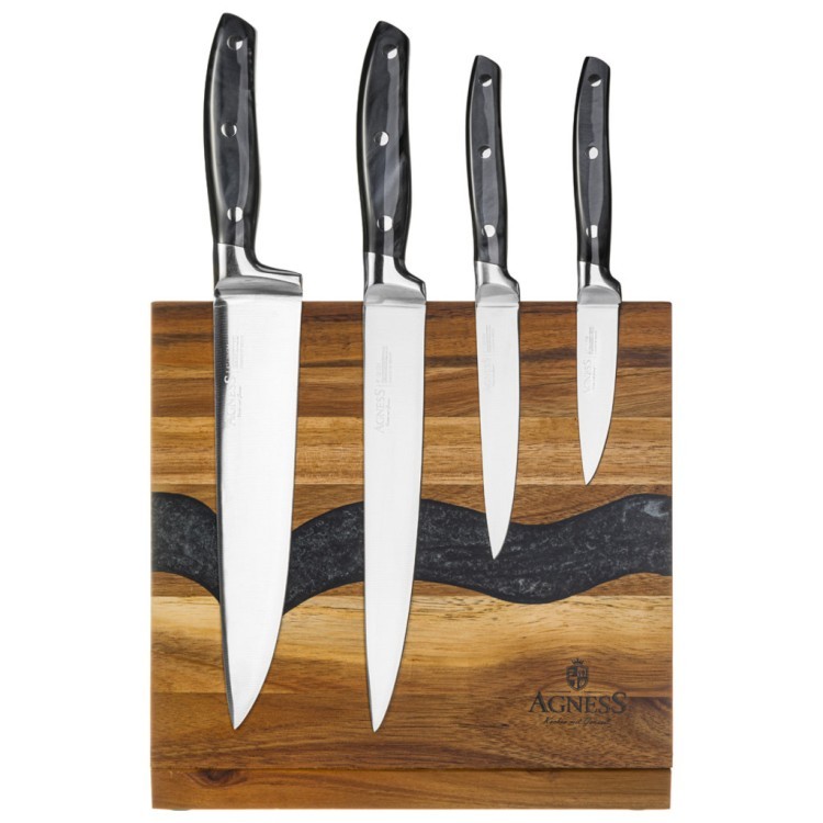 Набор ножей agness на деревянной подставке с магнитным держателем, 5 предметов Agness (911-788)