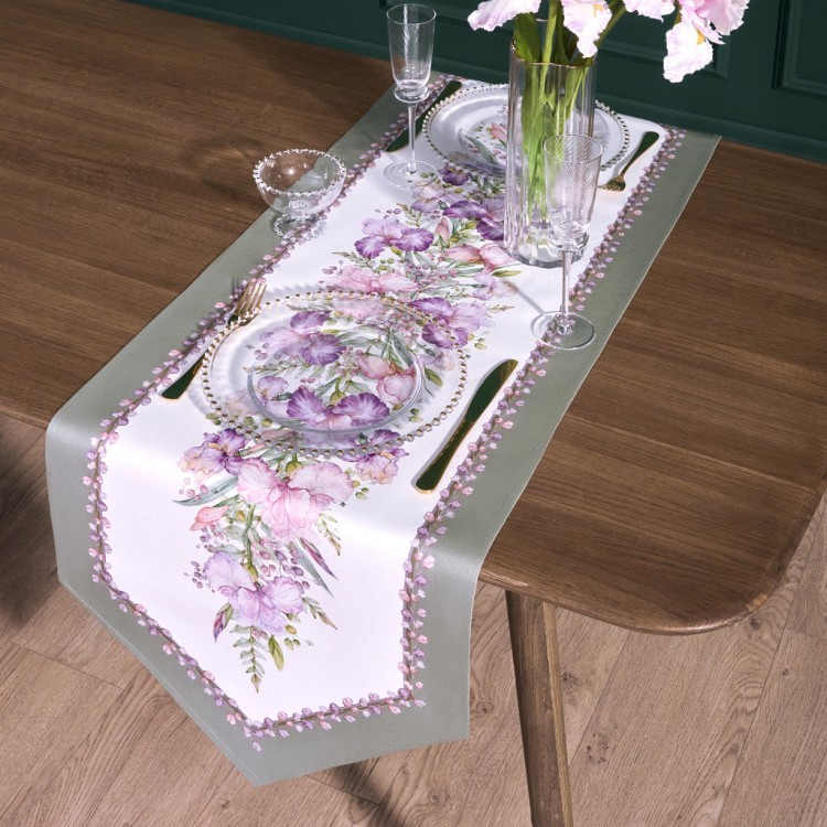 Дорожка "ирисы" 45х145см, 100% хлопок,твил c пропиткой белый Lefard (850-743-3)